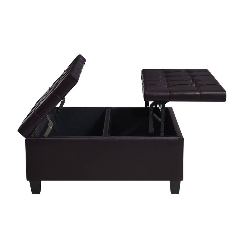 Large Square Faux Leather Storage Ottoman Coffee table for Living